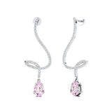 Elegant Spiral Teardrop Morganite Diamond Drop Earrings - GeumJewels