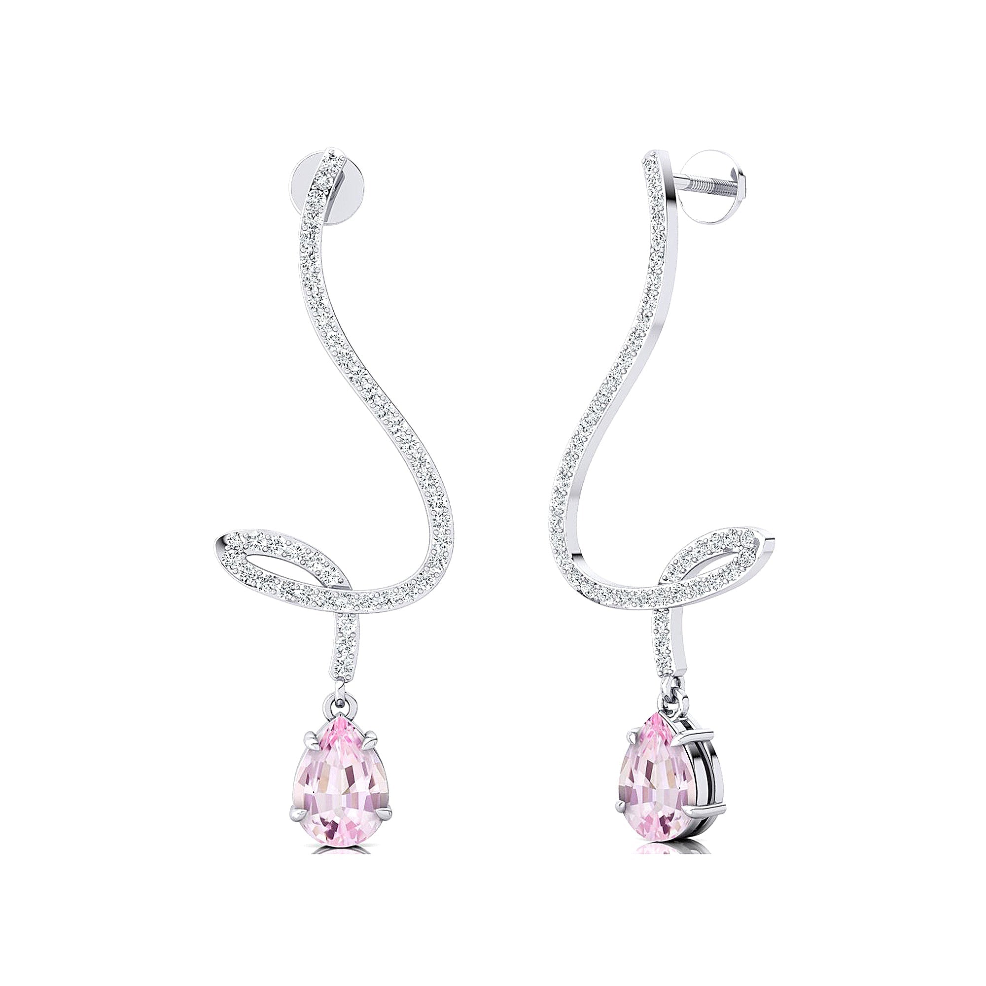 Elegant Spiral Teardrop Morganite Diamond Drop Earrings - GeumJewels