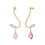 Elegant Spiral Teardrop Morganite Diamond Drop Earrings - GeumJewels