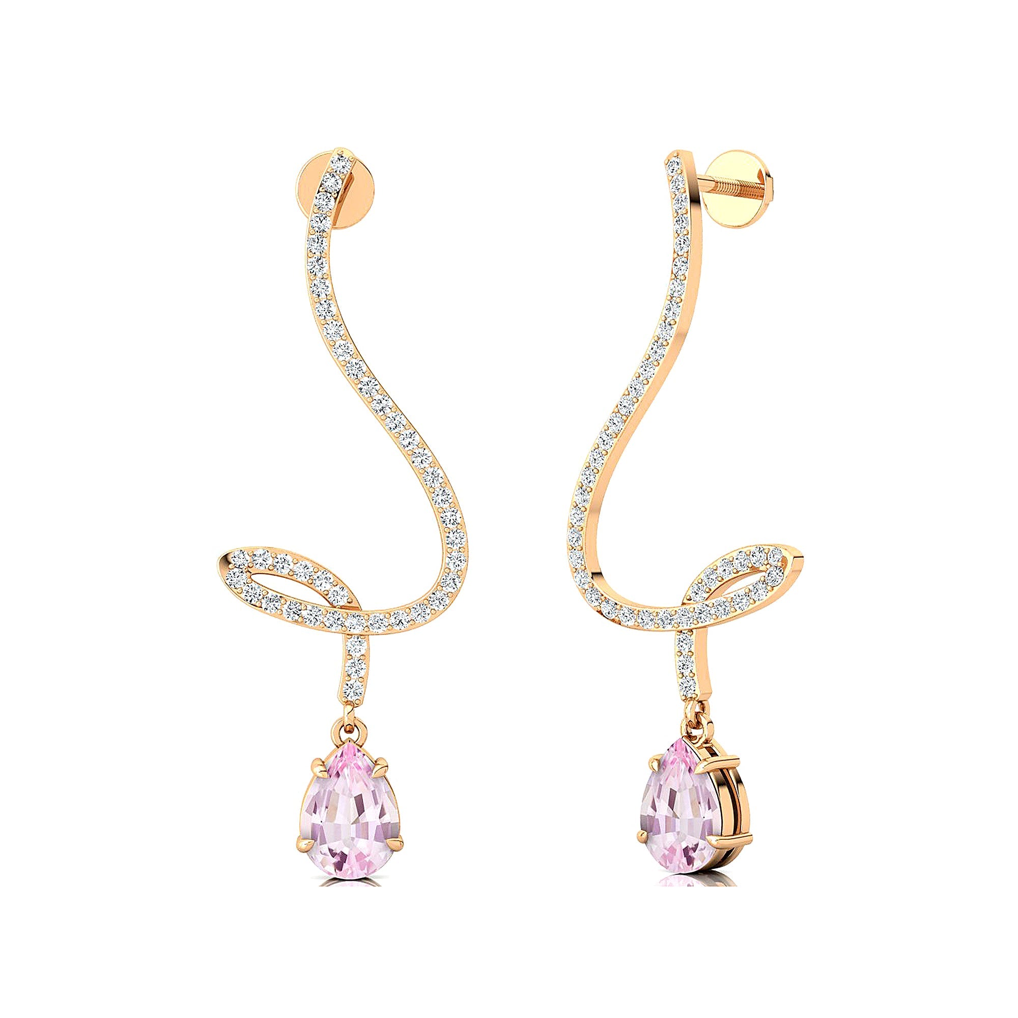 Elegant Spiral Teardrop Morganite Diamond Drop Earrings - GeumJewels