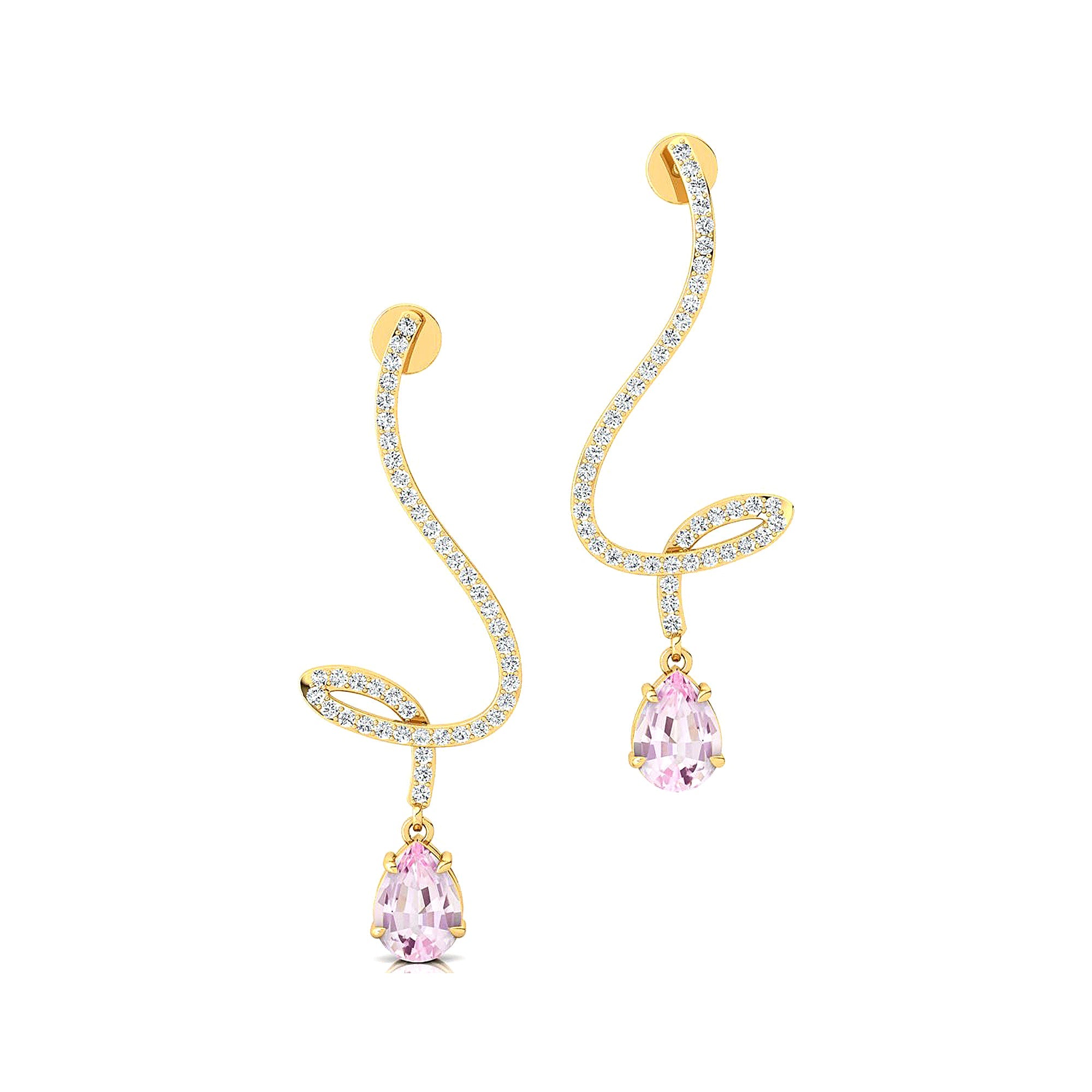 Elegant Spiral Teardrop Morganite Diamond Drop Earrings - GeumJewels