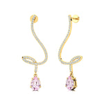 Elegant Spiral Teardrop Morganite Diamond Drop Earrings - GeumJewels