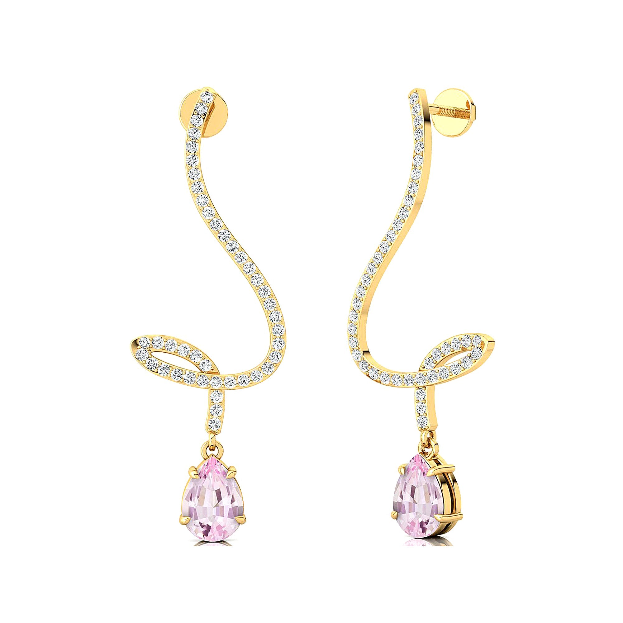Elegant Spiral Teardrop Morganite Diamond Drop Earrings - GeumJewels