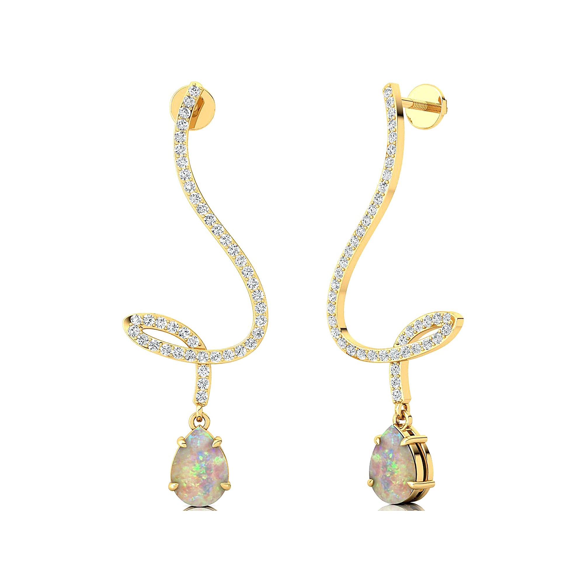 Elegant Spiral Teardrop Opal Diamond Drop Earrings - GeumJewels
