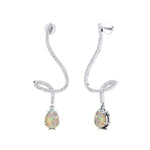 Elegant Spiral Teardrop Opal Diamond Drop Earrings - GeumJewels