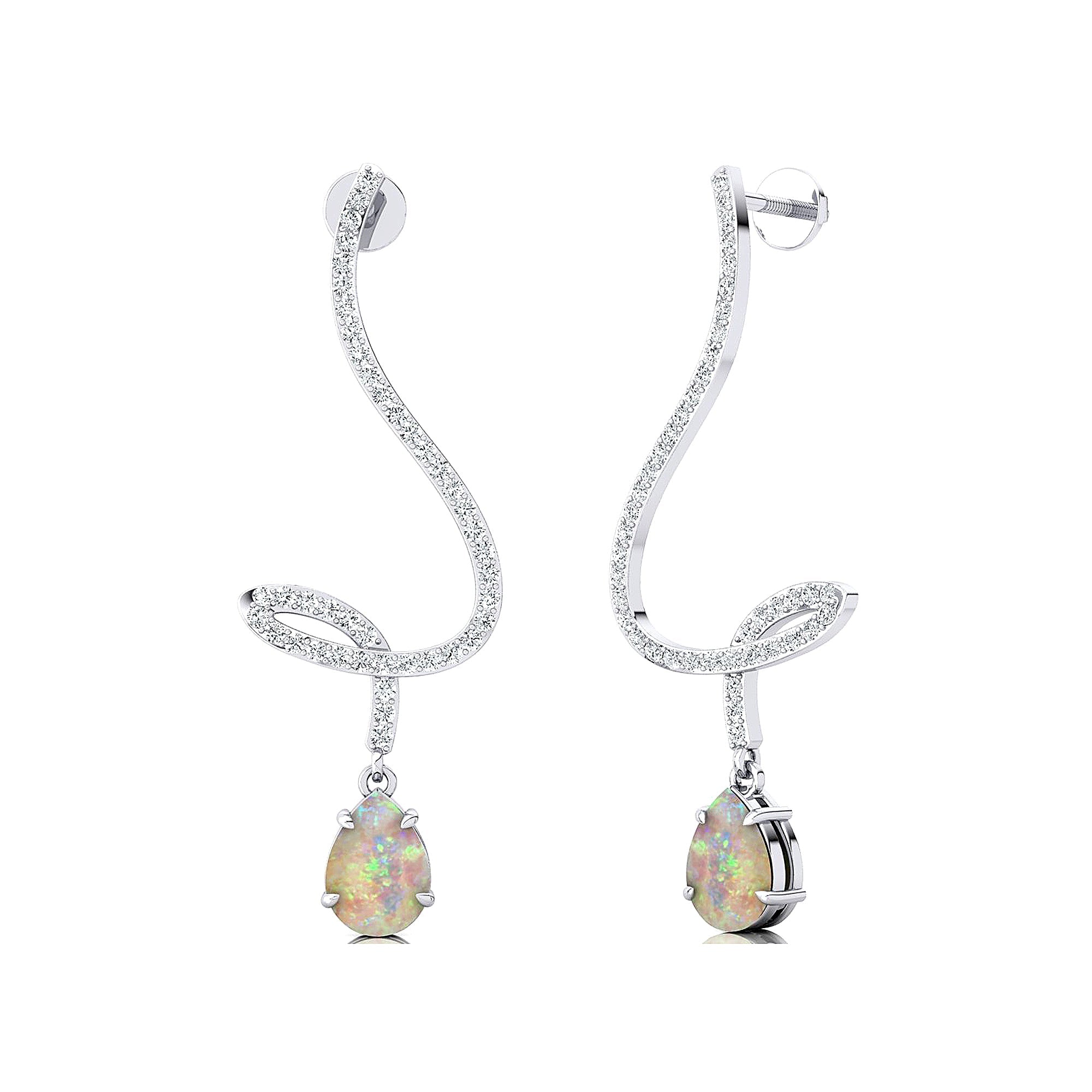 Elegant Spiral Teardrop Opal Diamond Drop Earrings - GeumJewels