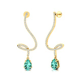 Elegant Spiral Teardrop Paraiba Tourmaline Diamond Drop Earrings - GeumJewels