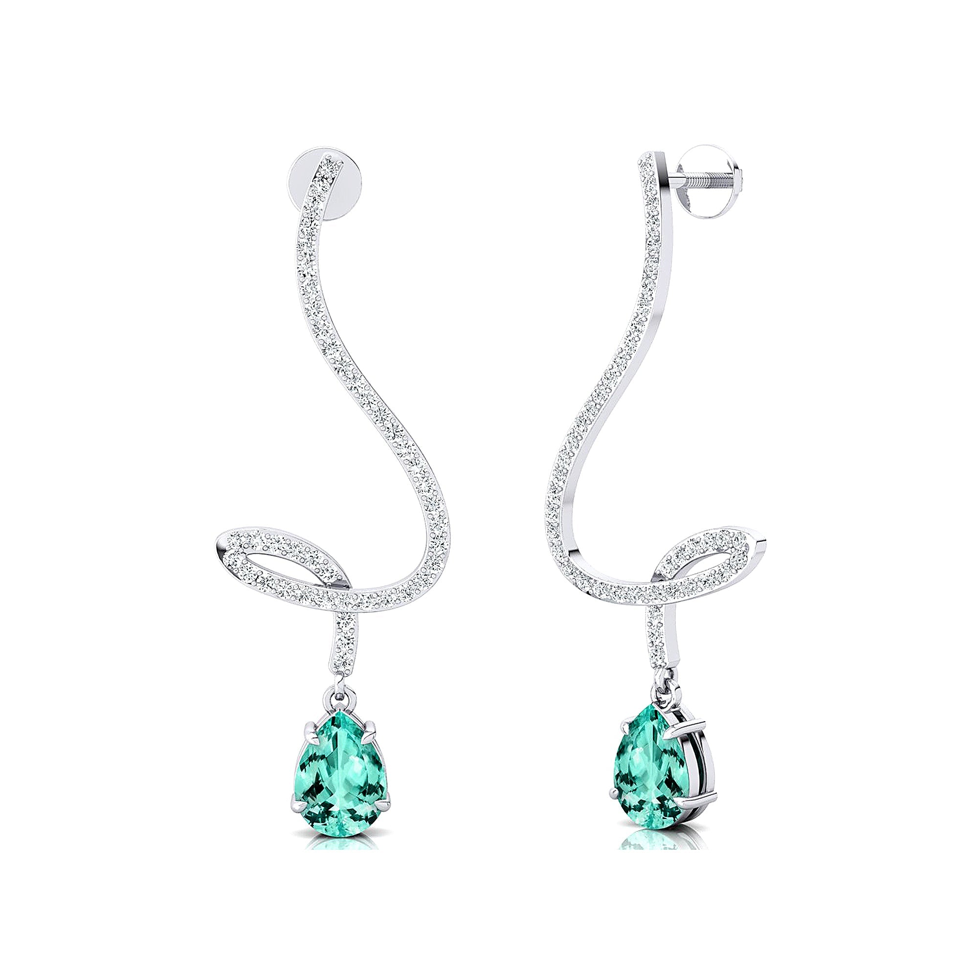 Elegant Spiral Teardrop Paraiba Tourmaline Diamond Drop Earrings - GeumJewels
