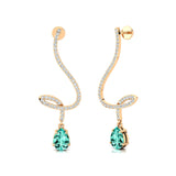 Elegant Spiral Teardrop Paraiba Tourmaline Diamond Drop Earrings - GeumJewels