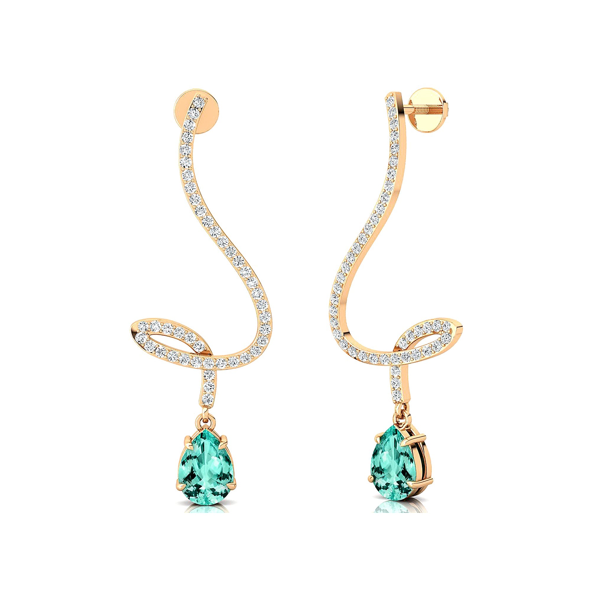 Elegant Spiral Teardrop Paraiba Tourmaline Diamond Drop Earrings - GeumJewels