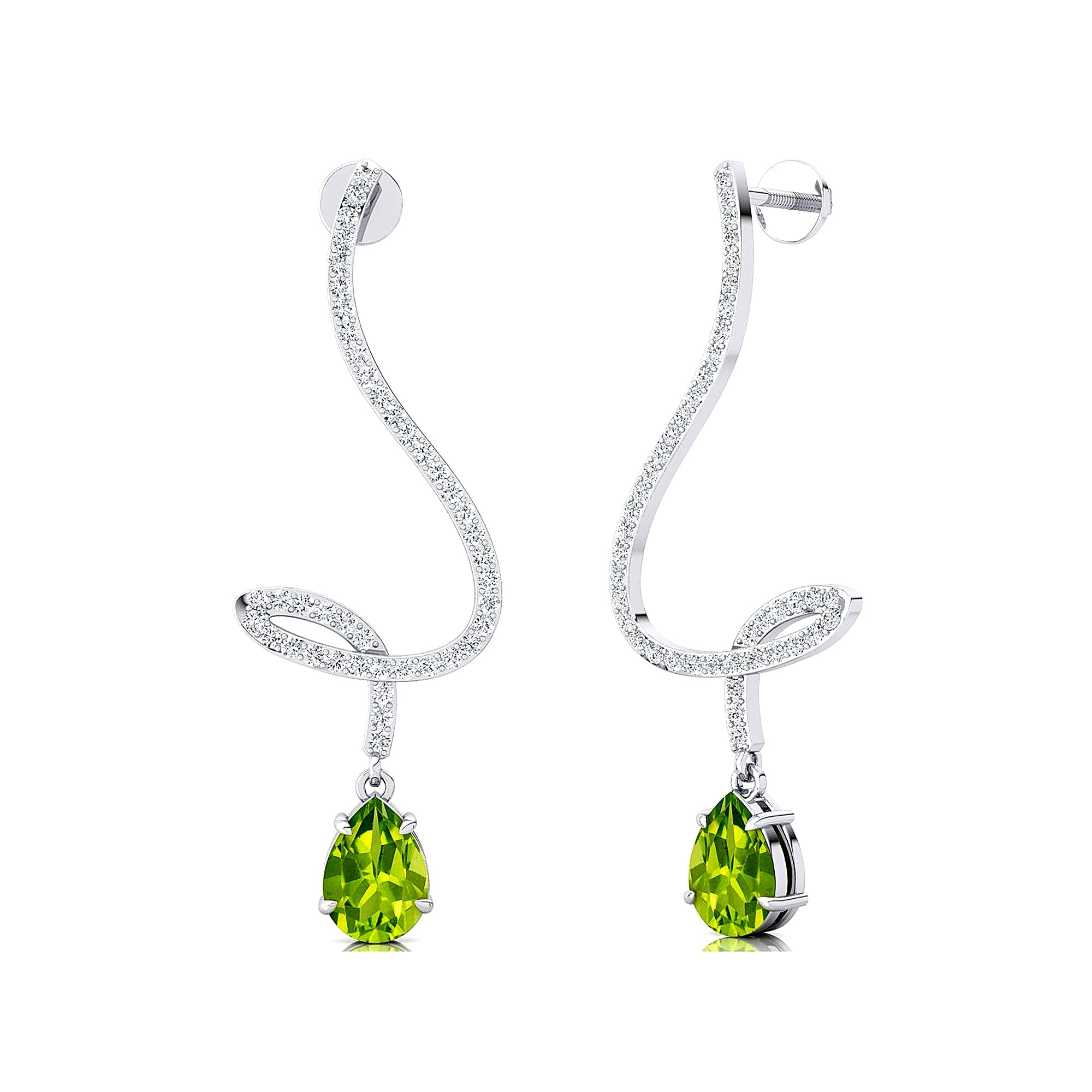 Elegant Spiral Teardrop Peridot Diamond Drop Earrings - GeumJewels