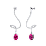 Elegant Spiral Teardrop Pink Sapphire Diamond Drop Earrings - GeumJewels