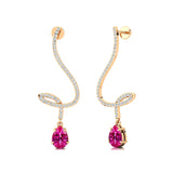 Elegant Spiral Teardrop Pink Sapphire Diamond Drop Earrings - GeumJewels