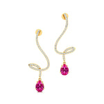 Elegant Spiral Teardrop Pink Sapphire Diamond Drop Earrings - GeumJewels