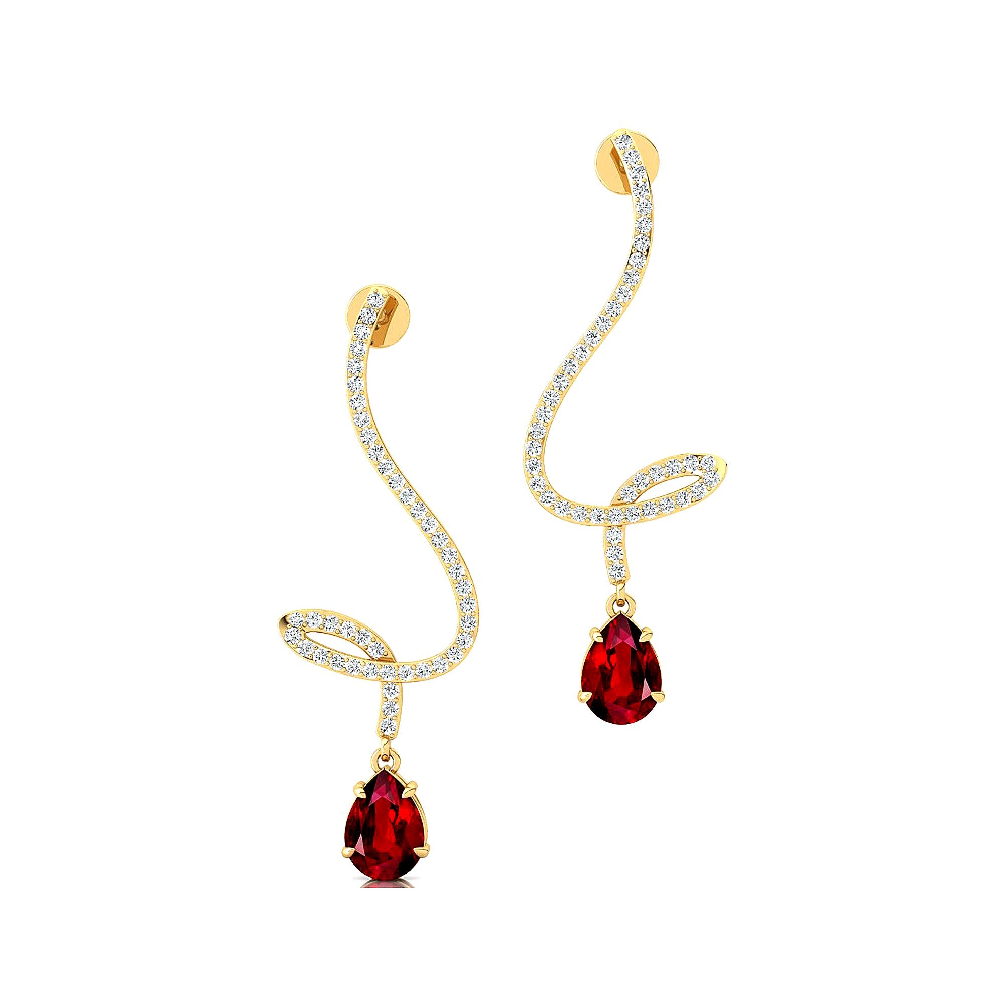 Elegant Spiral Teardrop Ruby Diamond Drop Earrings - GeumJewels