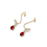 Elegant Spiral Teardrop Ruby Diamond Drop Earrings - GeumJewels