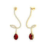 Elegant Spiral Teardrop Ruby Diamond Drop Earrings - GeumJewels