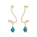 Elegant Spiral Teardrop Swiss Blue Topaz Diamond Drop Earrings - GeumJewels