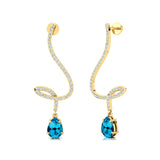Elegant Spiral Teardrop Swiss Blue Topaz Diamond Drop Earrings - GeumJewels