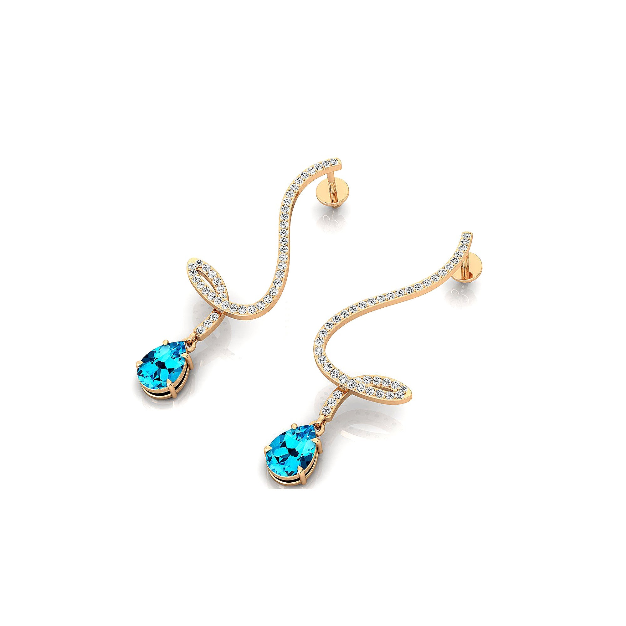 Elegant Spiral Teardrop Swiss Blue Topaz Diamond Drop Earrings - GeumJewels