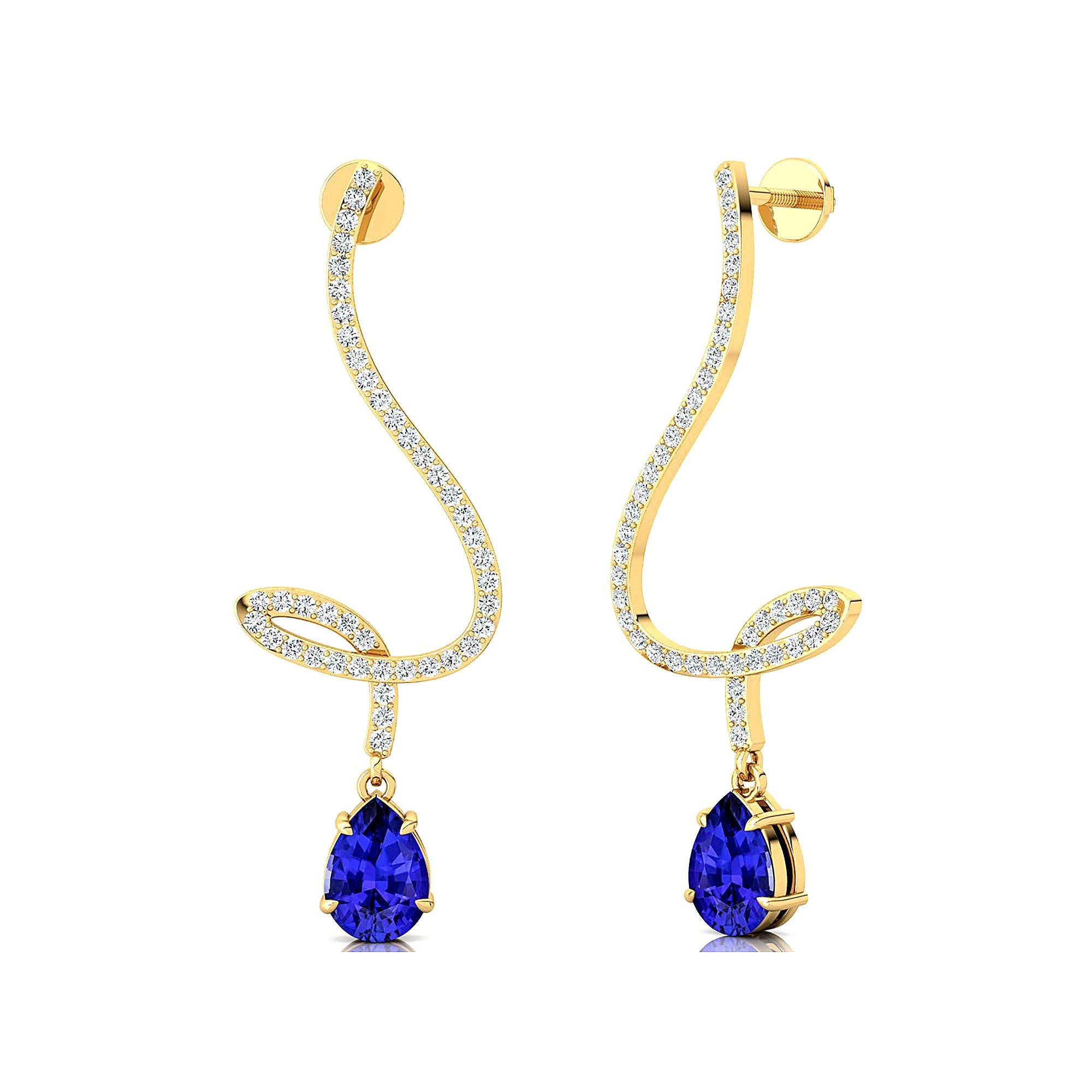 Elegant Spiral Teardrop Tanzanite Diamond Drop Earrings - GeumJewels