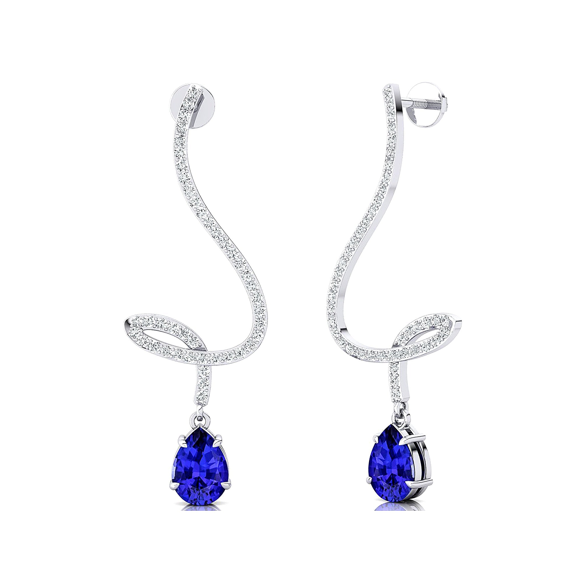Elegant Spiral Teardrop Tanzanite Diamond Drop Earrings - GeumJewels