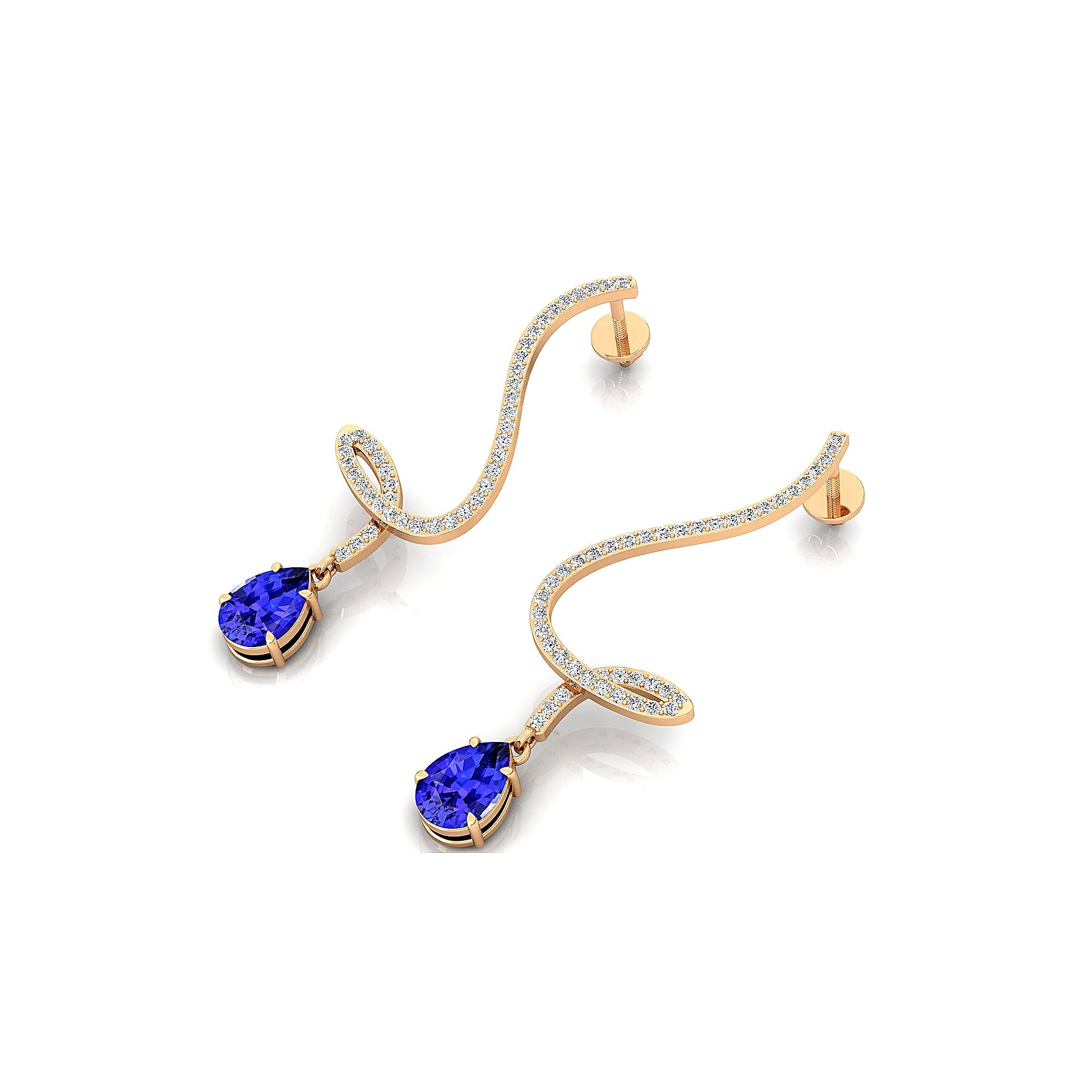 Elegant Spiral Teardrop Tanzanite Diamond Drop Earrings - GeumJewels