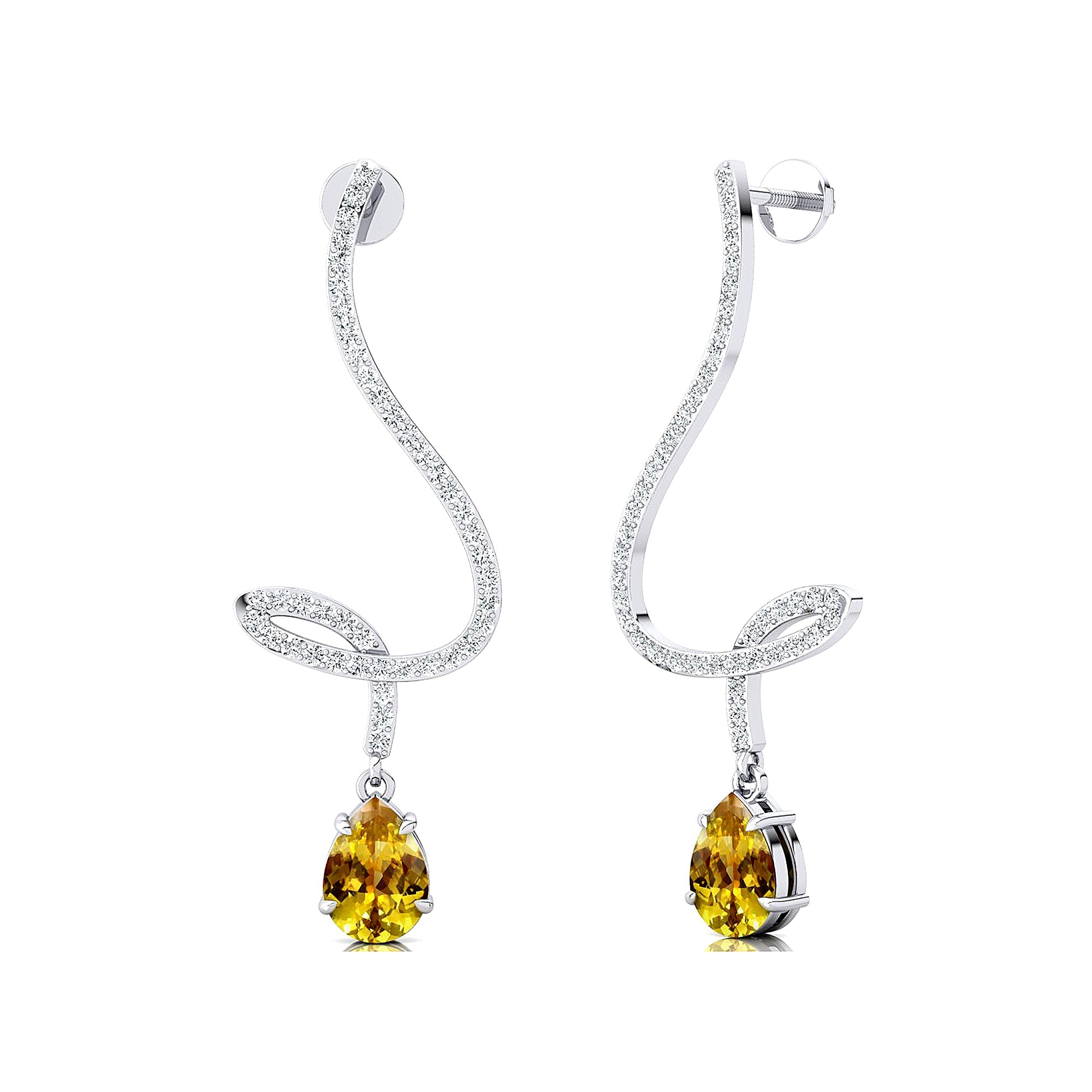 Elegant Spiral Teardrop Yellow Sapphire Diamond Drop Earrings - GeumJewels