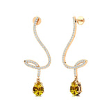 Elegant Spiral Teardrop Yellow Sapphire Diamond Drop Earrings - GeumJewels
