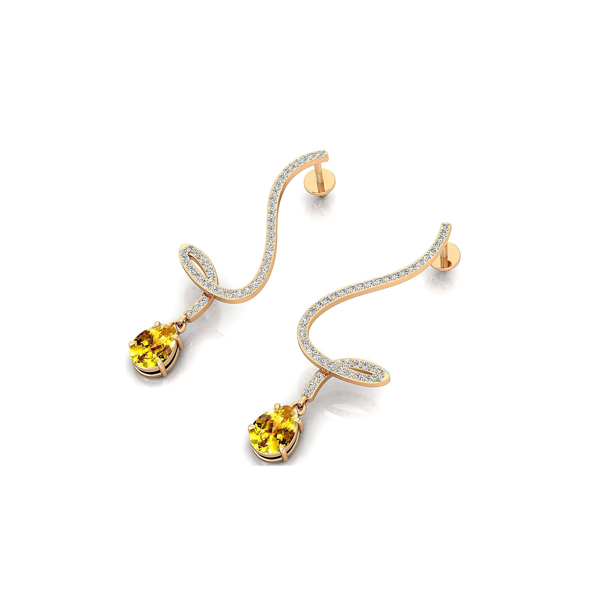 Elegant Spiral Teardrop Yellow Sapphire Diamond Drop Earrings - GeumJewels