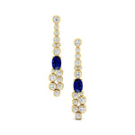 Elongated Cushion Blue Sapphire Bezel Set Diamond Drop Earrings - GeumJewels