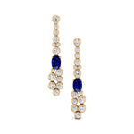 Elongated Cushion Blue Sapphire Bezel Set Diamond Drop Earrings - GeumJewels