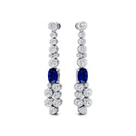 Elongated Cushion Blue Sapphire Bezel Set Diamond Drop Earrings - GeumJewels
