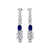 Elongated Cushion Blue Sapphire Bezel Set Diamond Drop Earrings - GeumJewels