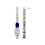 Elongated Cushion Blue Sapphire Bezel Set Diamond Drop Earrings - GeumJewels
