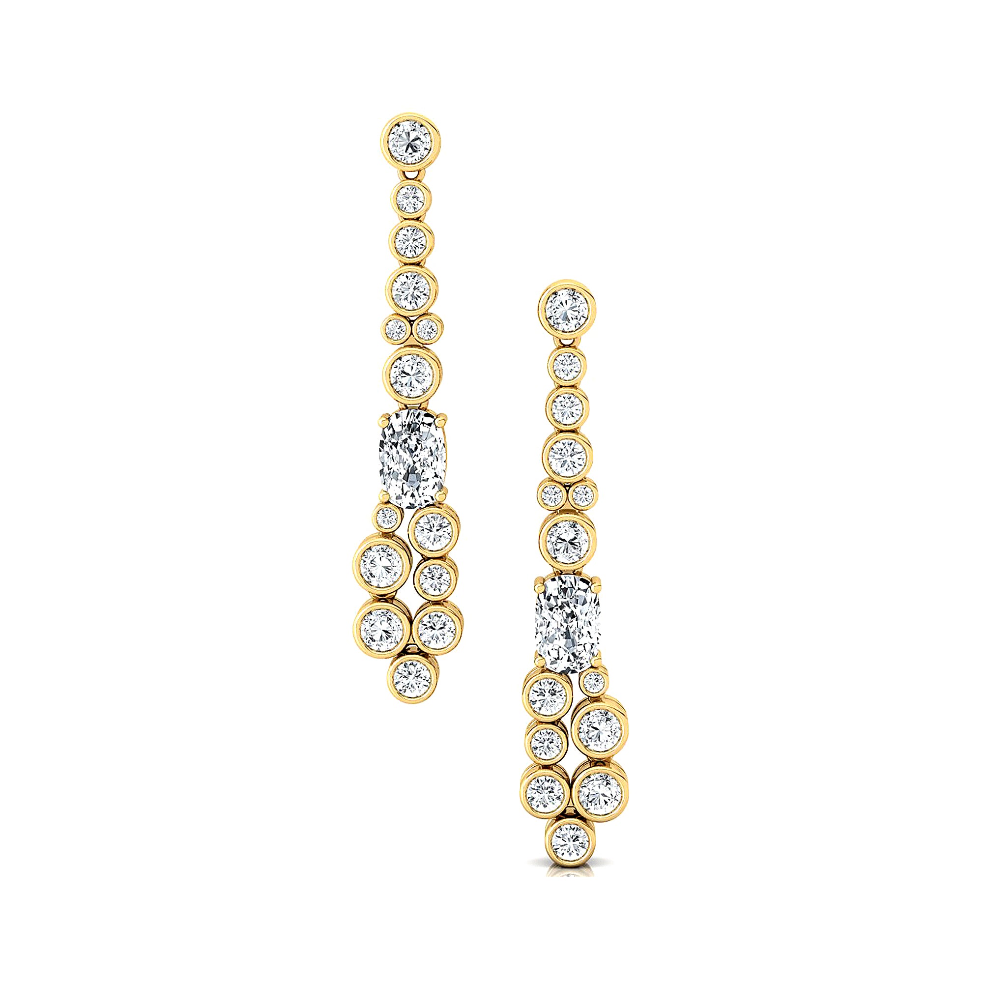 Elongated Cushion Lab Diamond Bezel Set Diamond Drop Earrings - GeumJewels