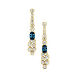 Elongated Cushion London Blue Topaz Bezel Set Diamond Drop Earrings - GeumJewels