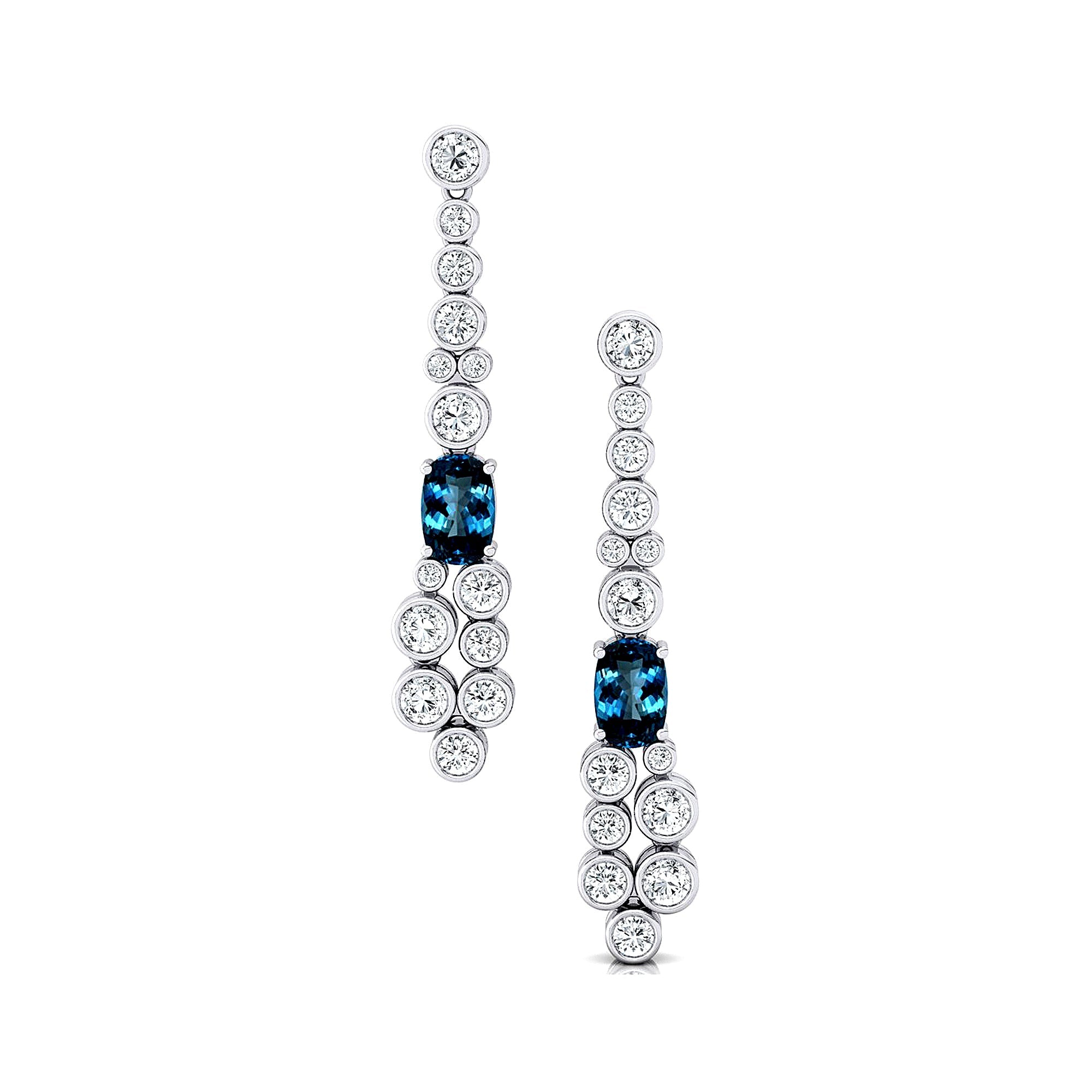 Elongated Cushion London Blue Topaz Bezel Set Diamond Drop Earrings - GeumJewels