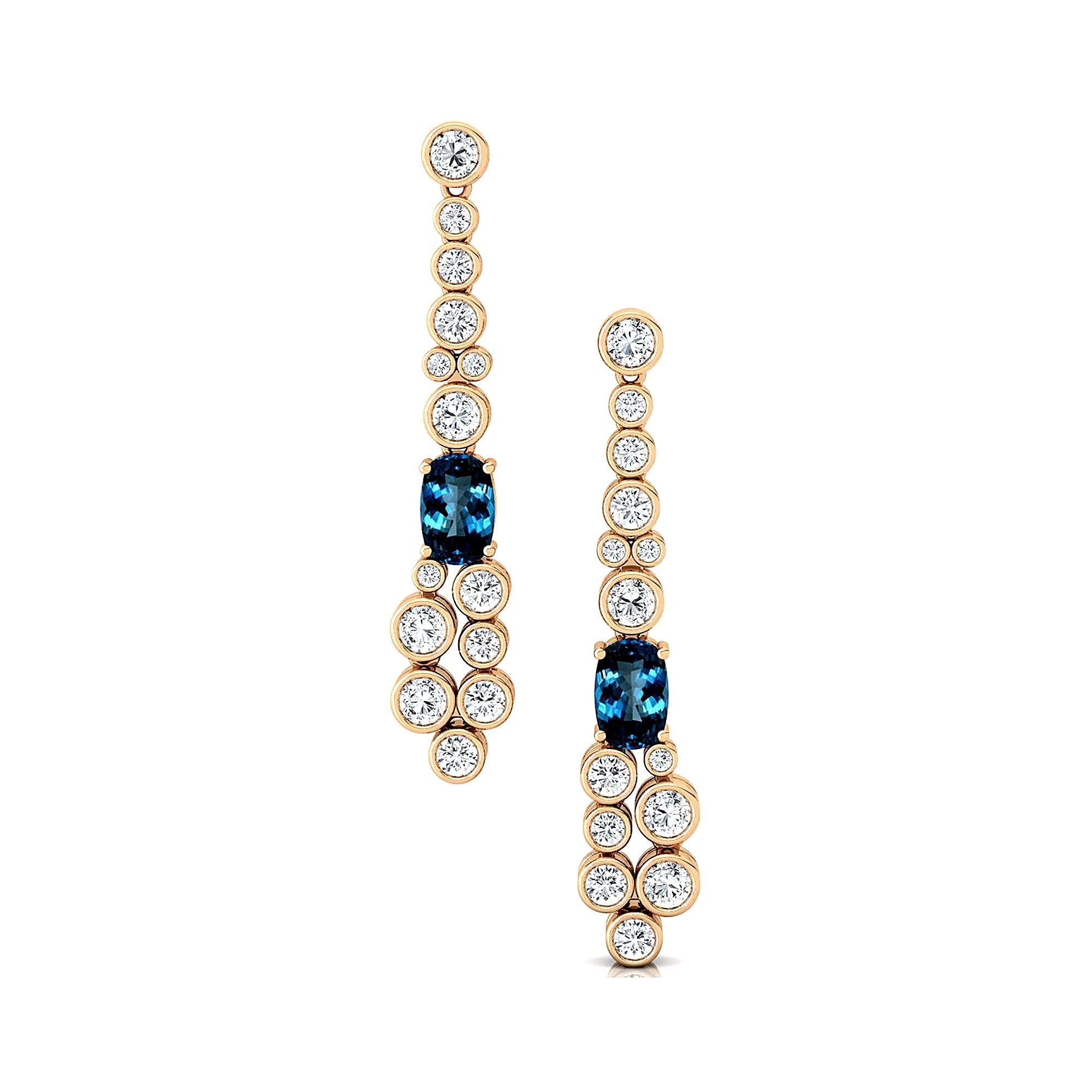 Elongated Cushion London Blue Topaz Bezel Set Diamond Drop Earrings - GeumJewels