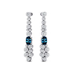 Elongated Cushion London Blue Topaz Bezel Set Diamond Drop Earrings - GeumJewels