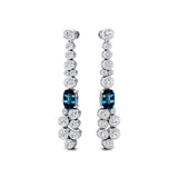 Elongated Cushion London Blue Topaz Bezel Set Diamond Drop Earrings - GeumJewels