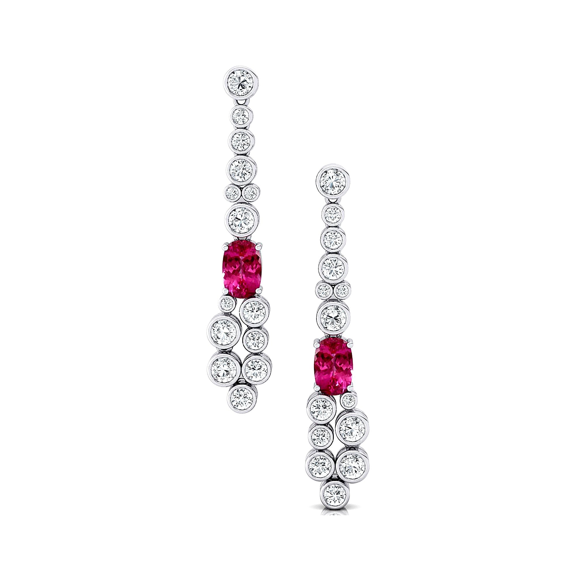 Elongated Cushion Pink Sapphire Bezel Set Diamond Drop Earrings - GeumJewels