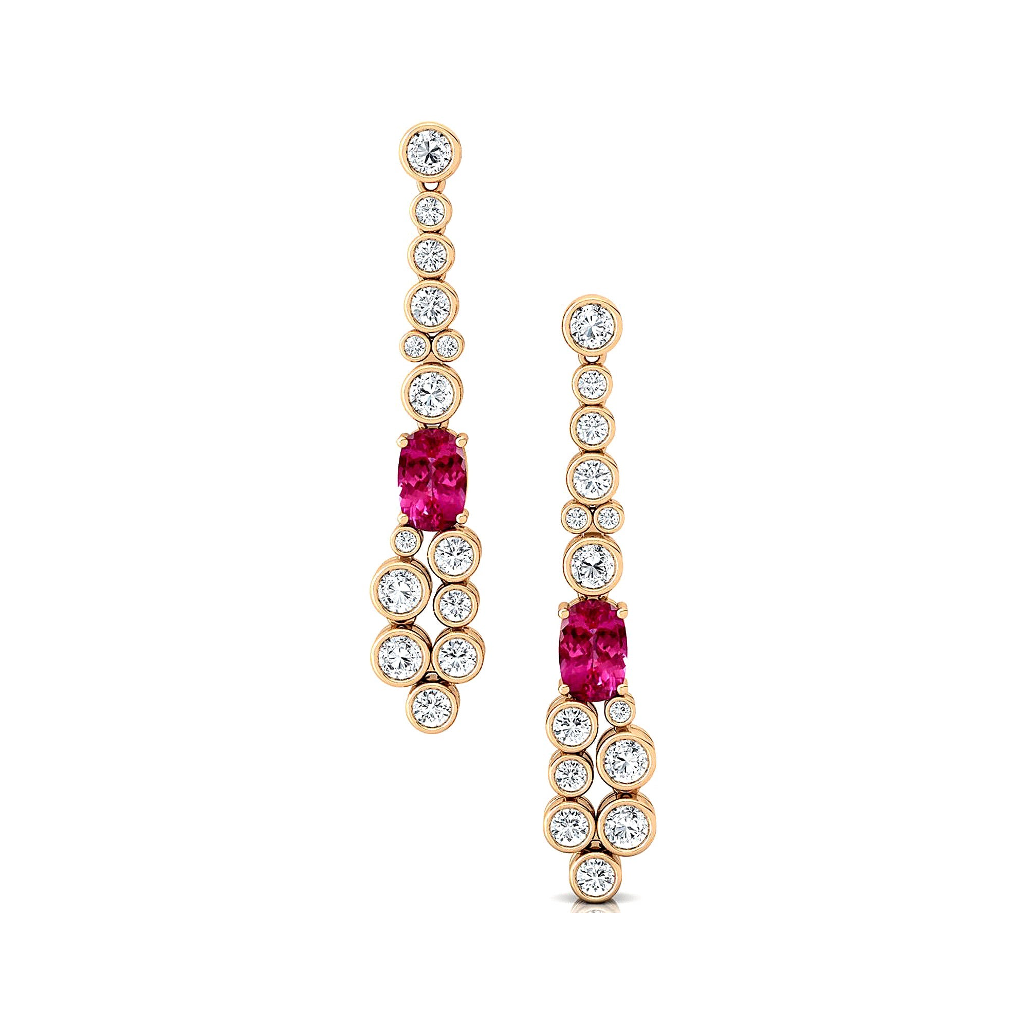Elongated Cushion Pink Sapphire Bezel Set Diamond Drop Earrings - GeumJewels