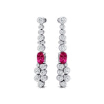 Elongated Cushion Pink Sapphire Bezel Set Diamond Drop Earrings - GeumJewels