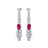 Elongated Cushion Pink Sapphire Bezel Set Diamond Drop Earrings - GeumJewels