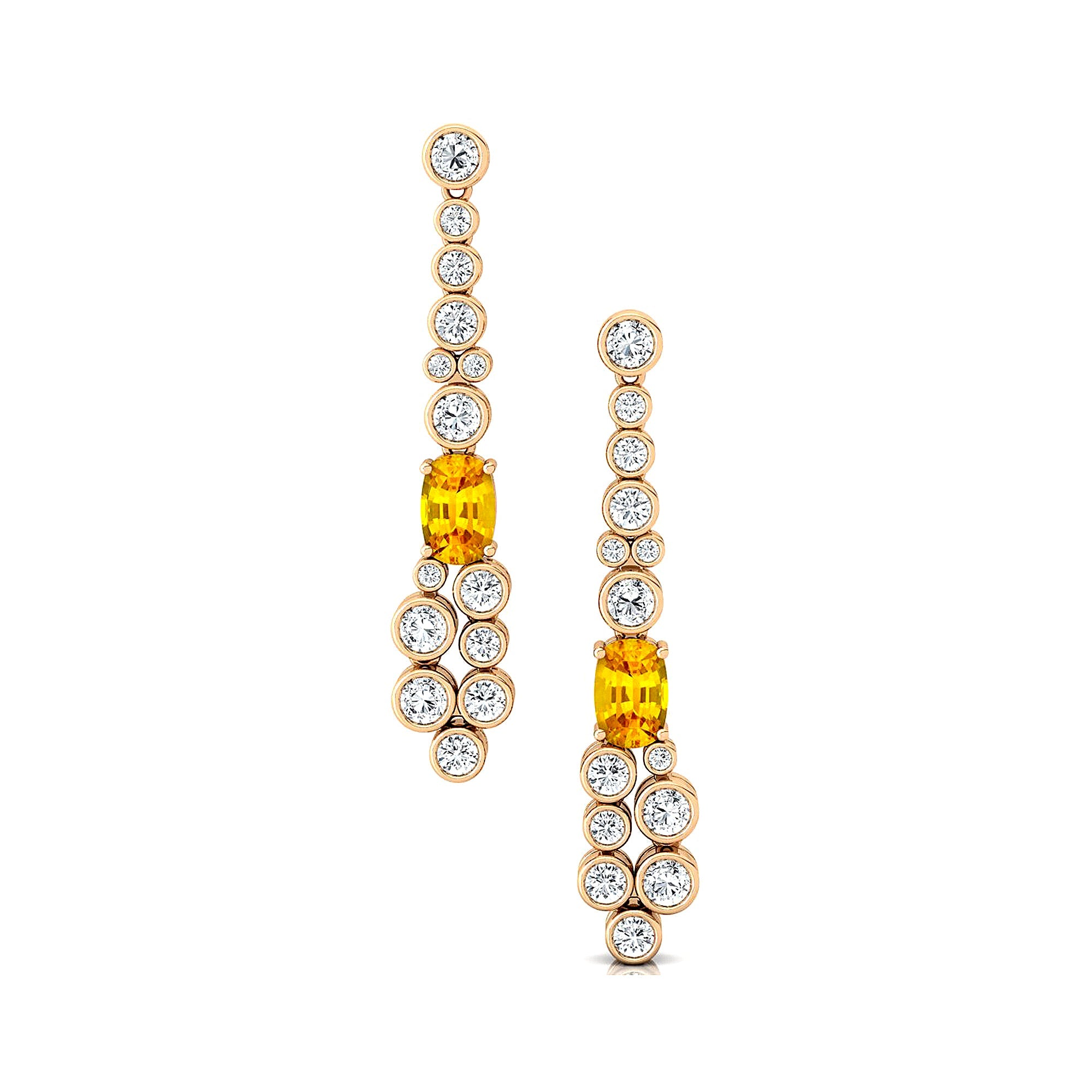 Elongated Cushion Yellow Sapphire Bezel Set Diamond Drop Earrings - GeumJewels