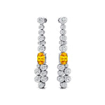 Elongated Cushion Yellow Sapphire Bezel Set Diamond Drop Earrings - GeumJewels
