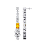 Elongated Cushion Yellow Sapphire Bezel Set Diamond Drop Earrings - GeumJewels