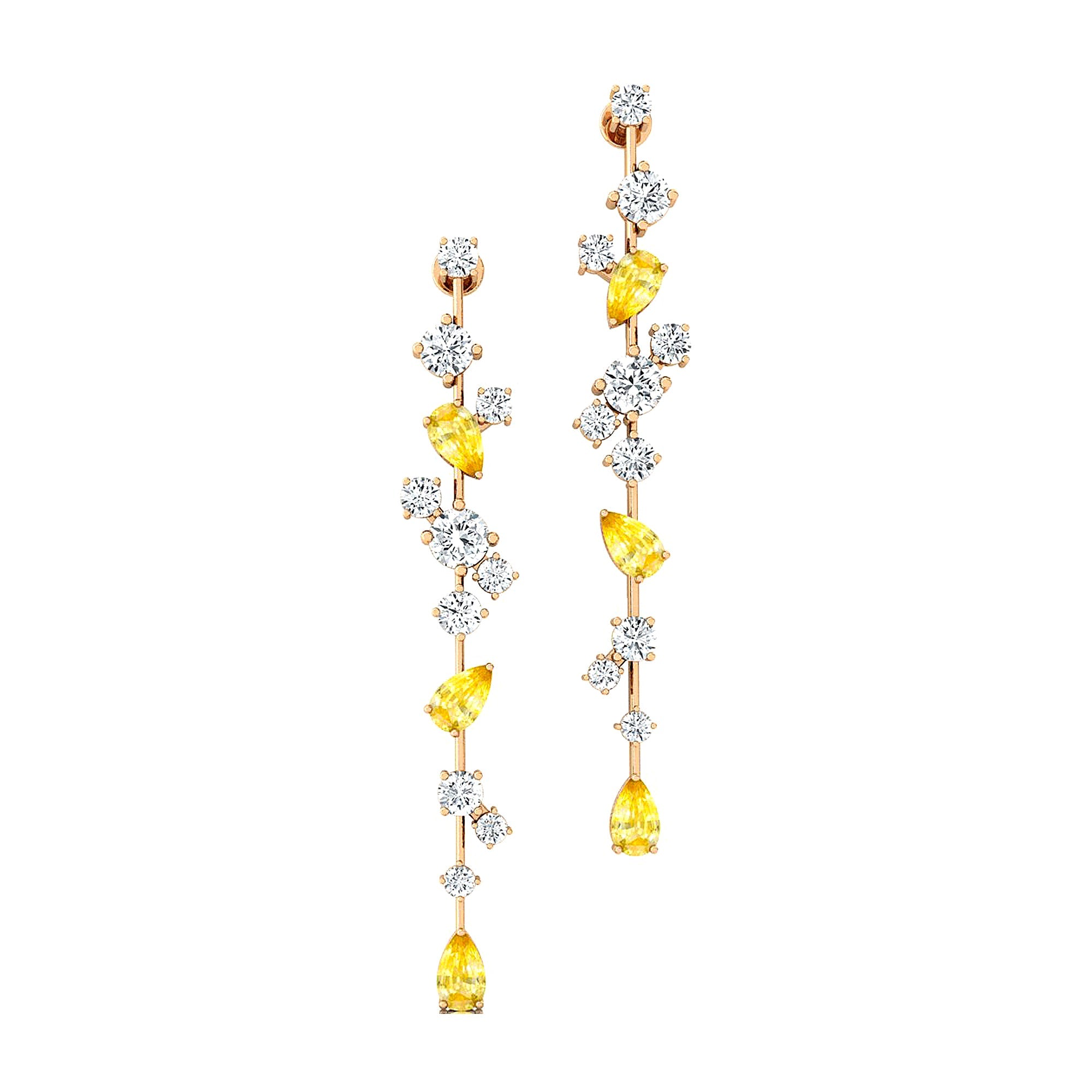Fancy Yellow Sapphire Cluster Drop Earrings - GeumJewels