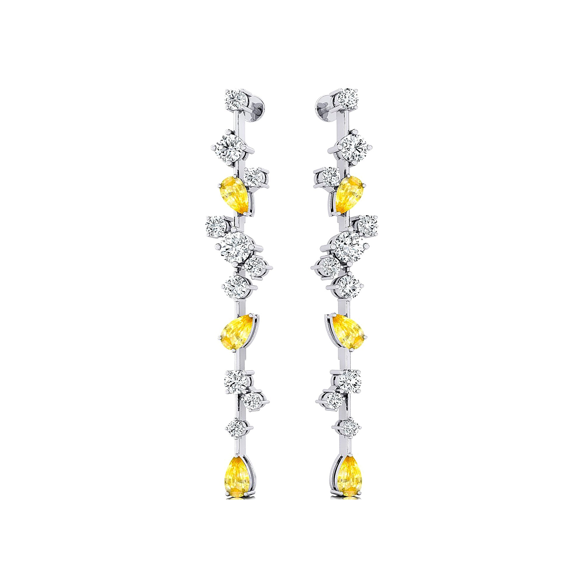 Fancy Yellow Sapphire Cluster Drop Earrings - GeumJewels